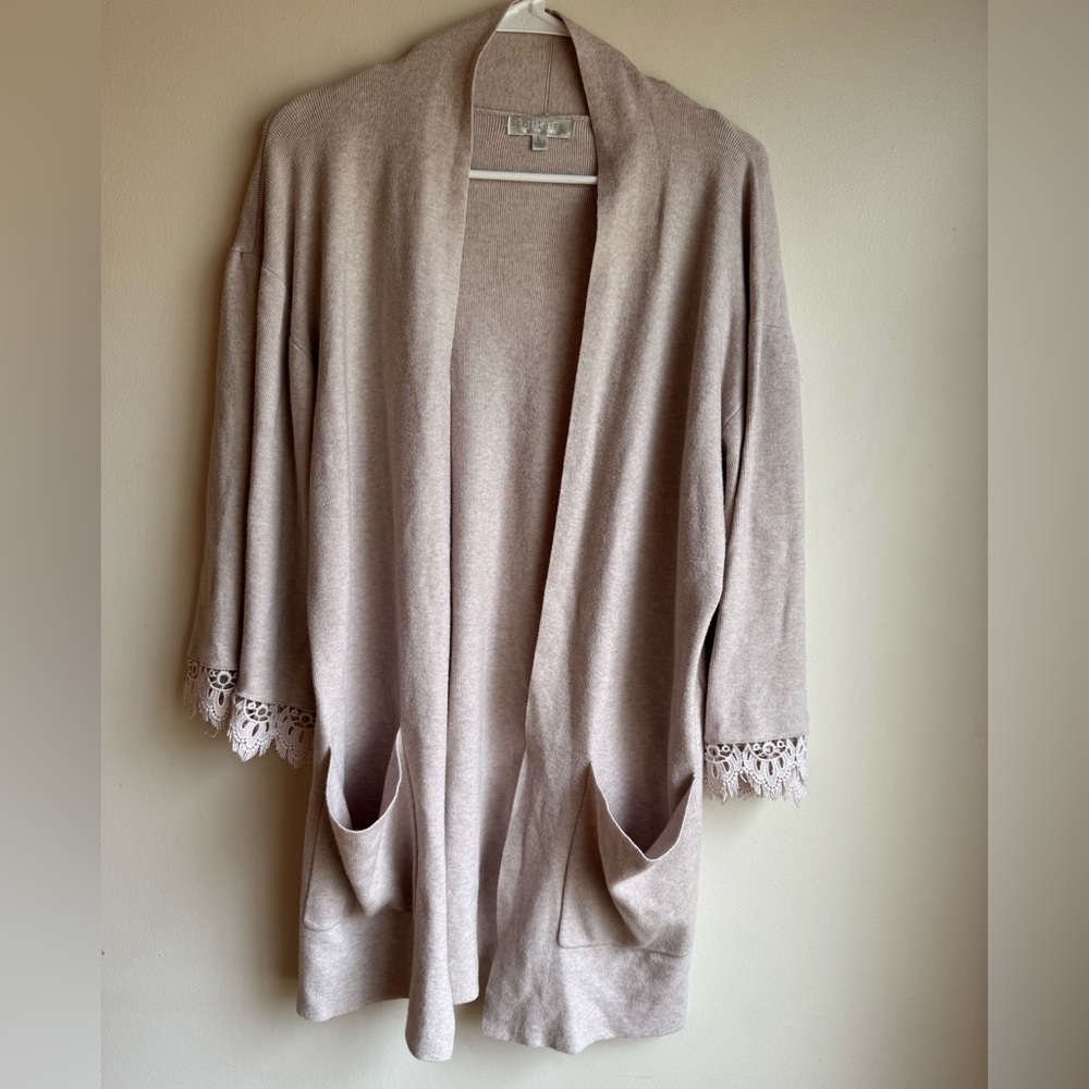 Solitaire Open Cardigan Lace Detail Light Beige Large